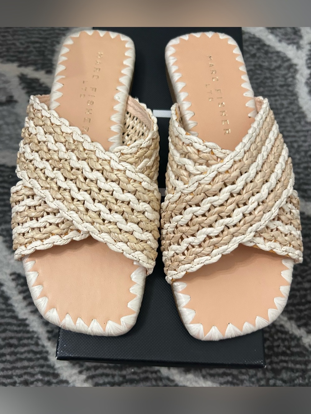 Marc Fisher Linen Braided Slide Sandals in Natural Size 5